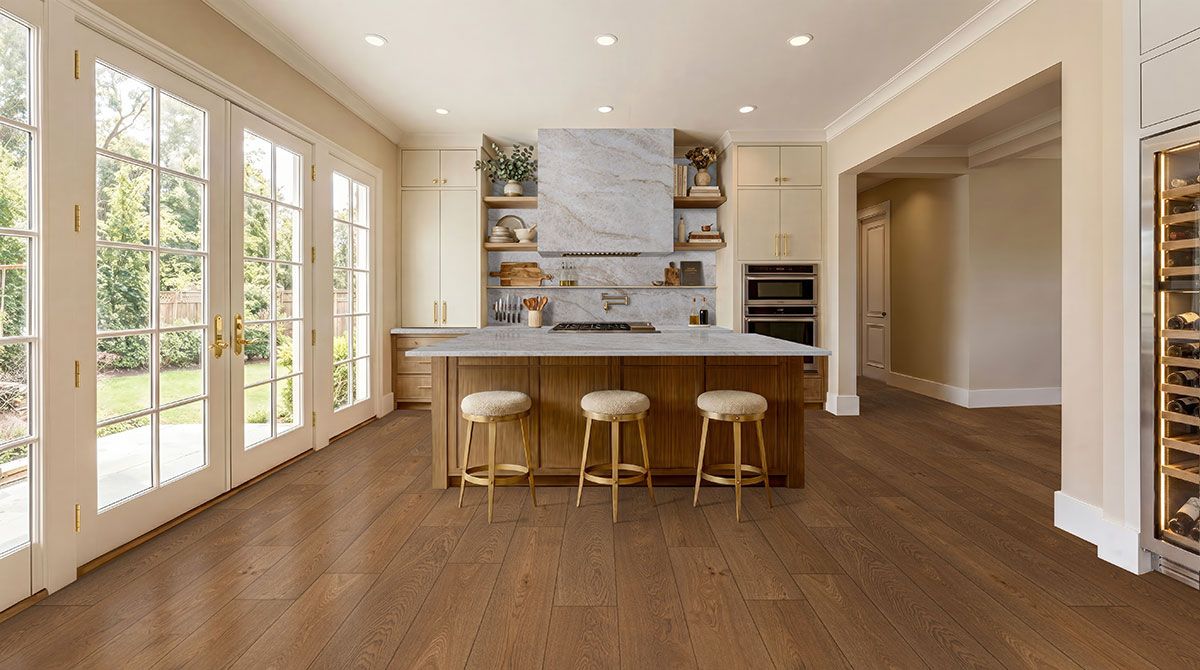 Kitchen with Taj Mahal quartzite countertops